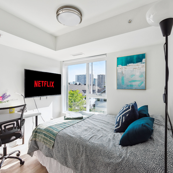 Bright living room with couch and decor